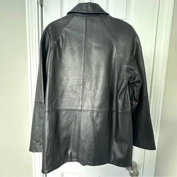 Worthington Genuine Lambskin Leather Coat Women’s Medium Zip Up Jacket Vtg Black - Picture 4 of 13